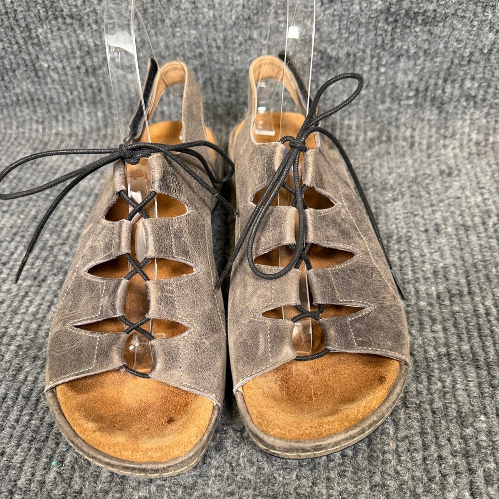 Wolky Kite Leather Sandals Womens US 8 EU 39 Grey Lace Up Comfort Travel Walking